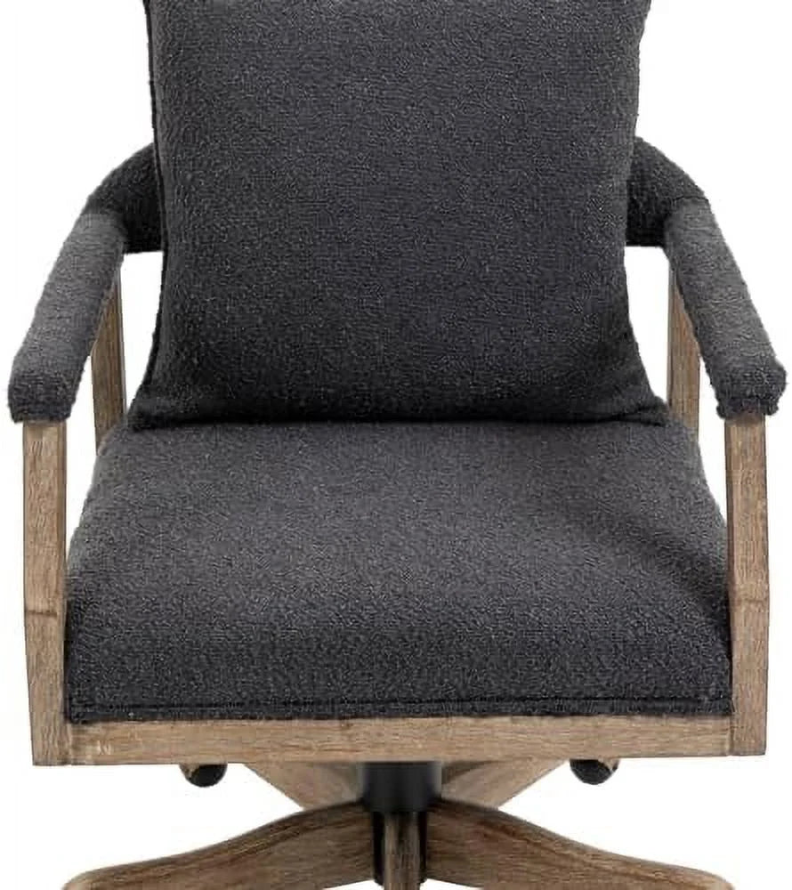 Black Boucle Desk Chair with Wheels and Wood Legs F6286