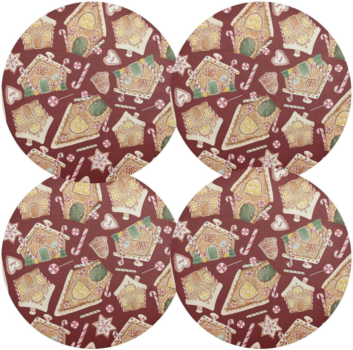 Christmas Gingerbread House Round Placemats Set of 6 Non-Slip PVC Washable Heat Resistant 15.4 Inch W645894