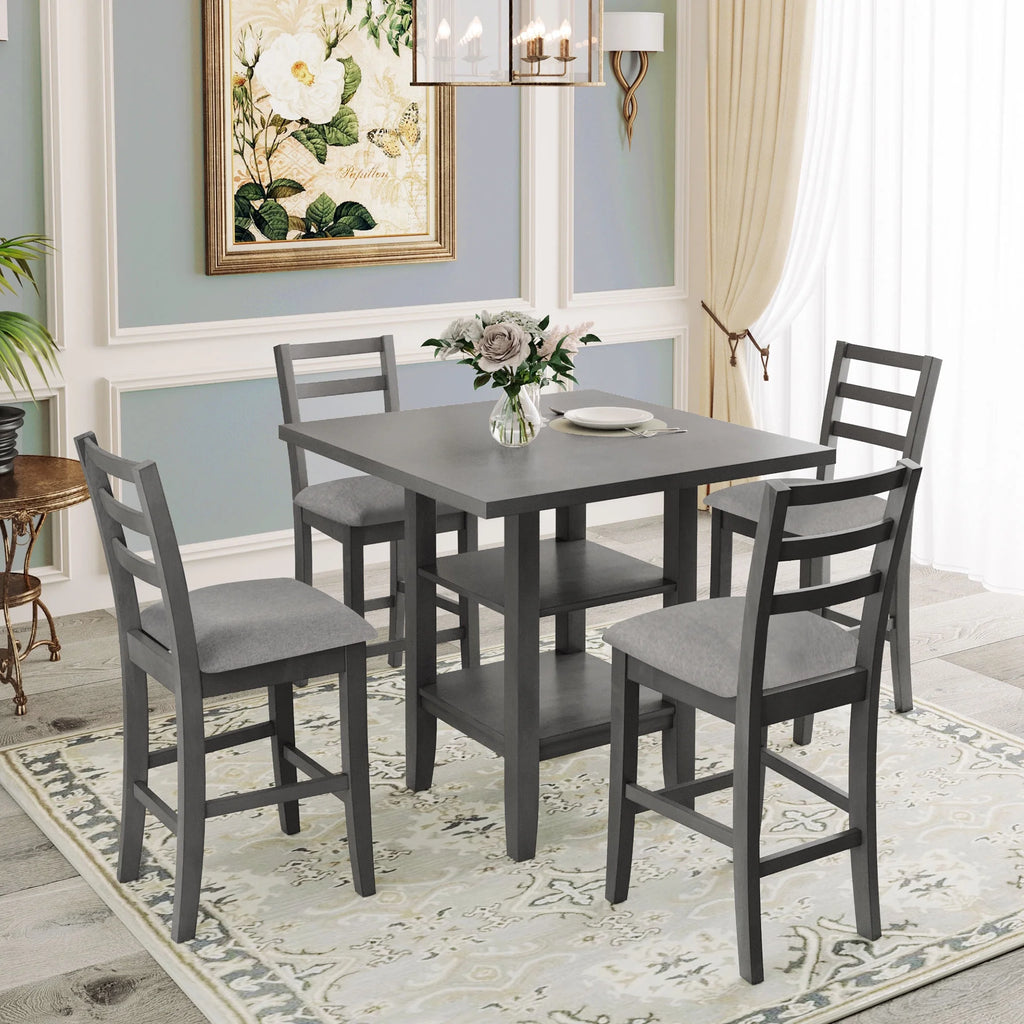 5-Piece Wooden Counter Height Dining Set with Padded Chairs C474433