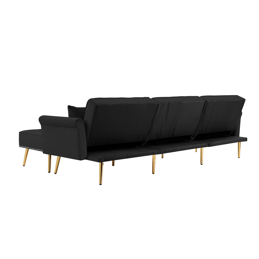 Velvet L Shaped Reversible Sectional Couch with Ottoman B375491