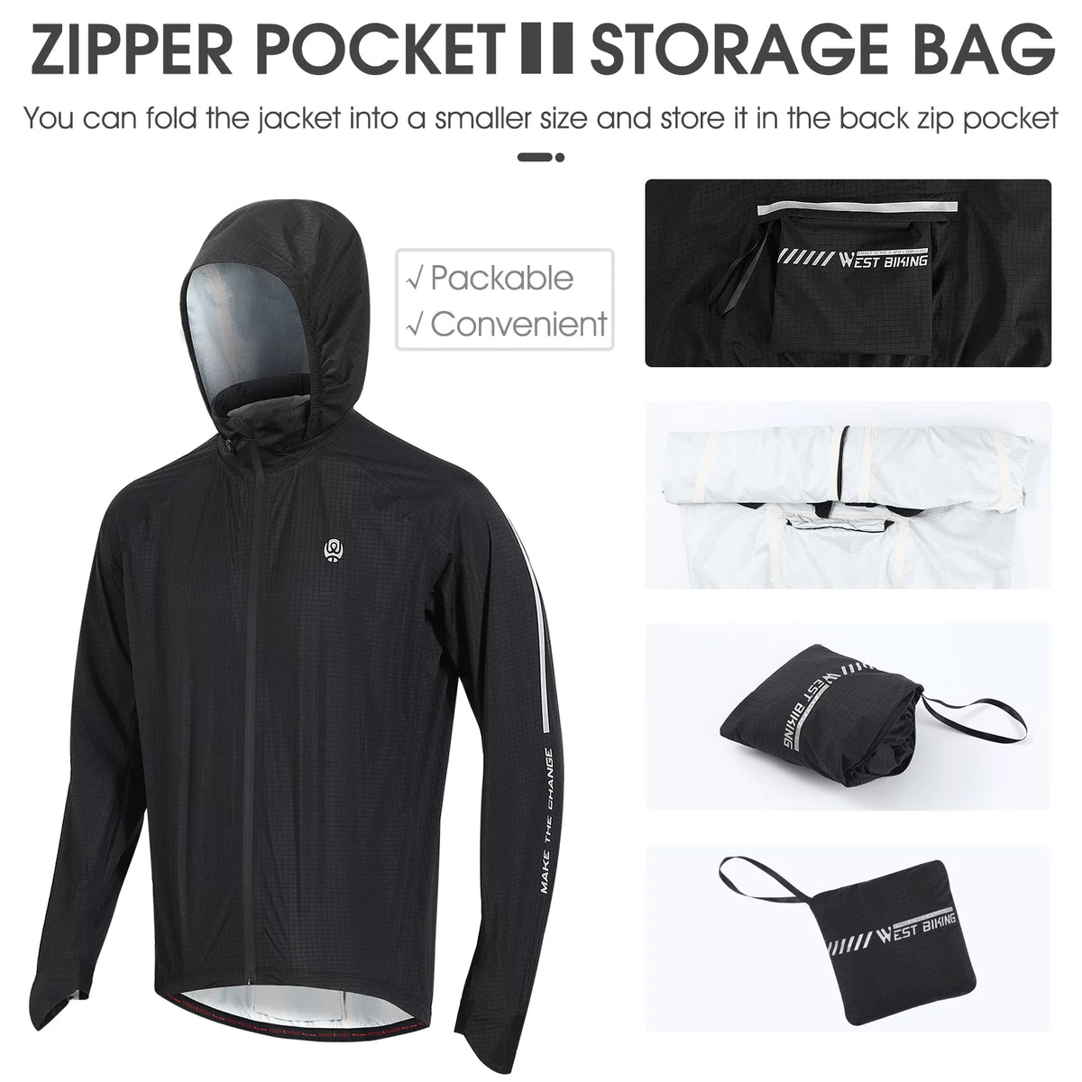 Black Windproof Cycling Jacket S24383