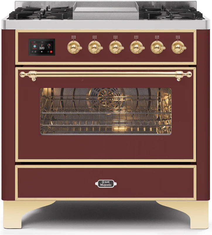 Burgundy Dual Fuel Natural Gas Range with Brass Trim G589