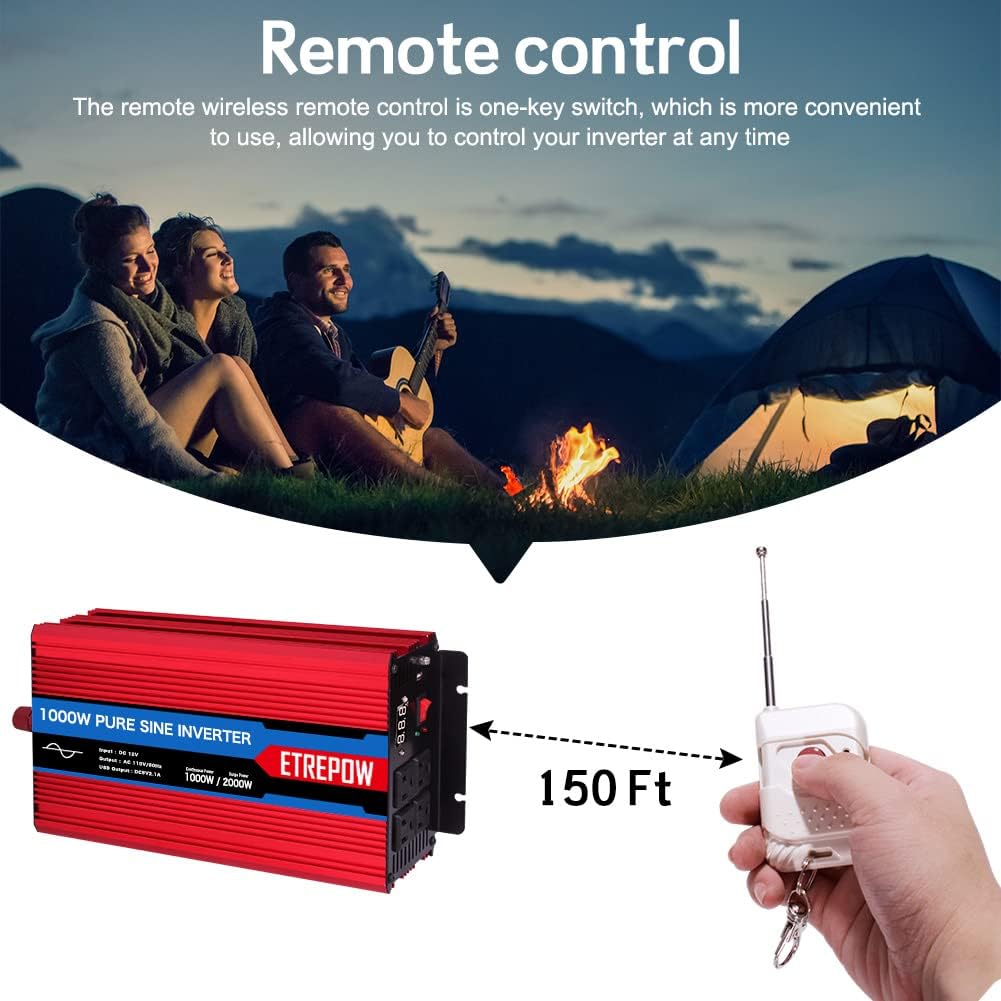 1000 Watt Pure Sine Wave Power Inverter 12V DC to 110V AC I121290