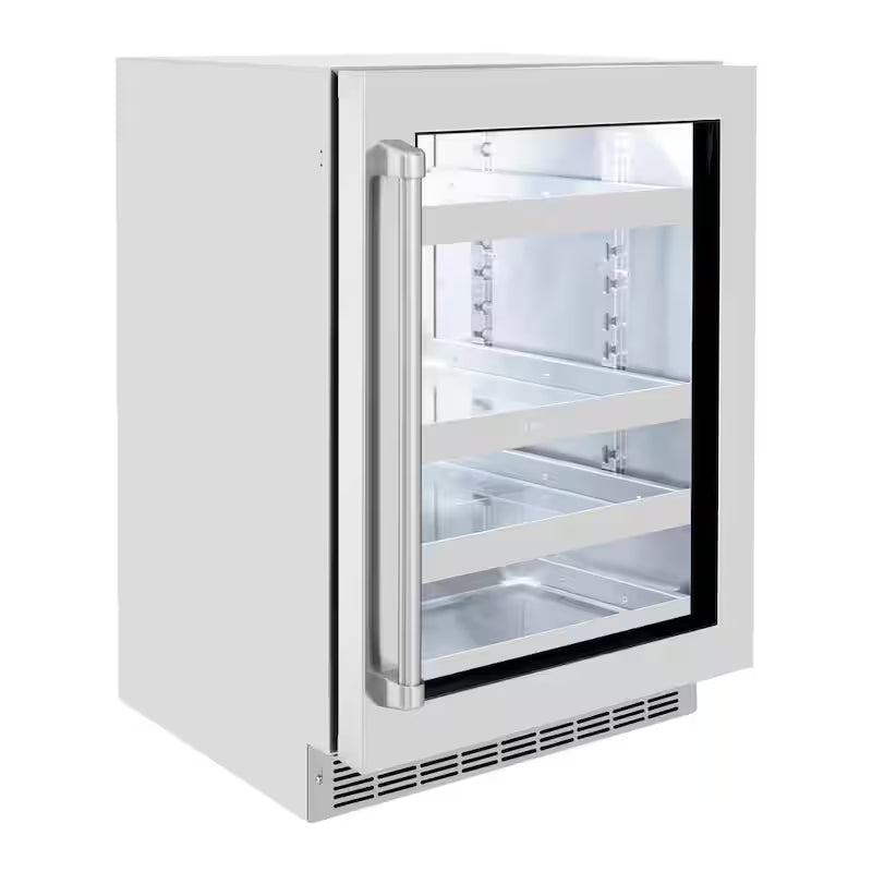 24 in. Single Zone 151-Can Beverage Fridge with Glass Door in Stainless Steel Q394126