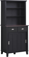 67 Freestanding Buffet with Hutch, Sliding Doors, Drawers and Open Shelves, Black V169271