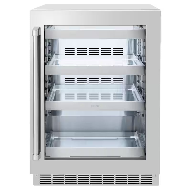 24 in. Single Zone 151-Can Beverage Fridge with Glass Door in Stainless Steel Q394126