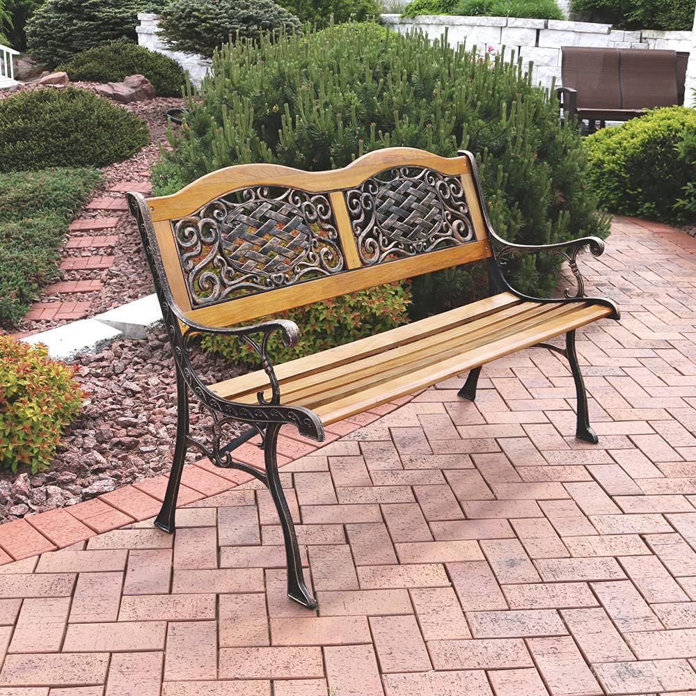 2-Person Cast Iron and Wood Garden Bench P732493