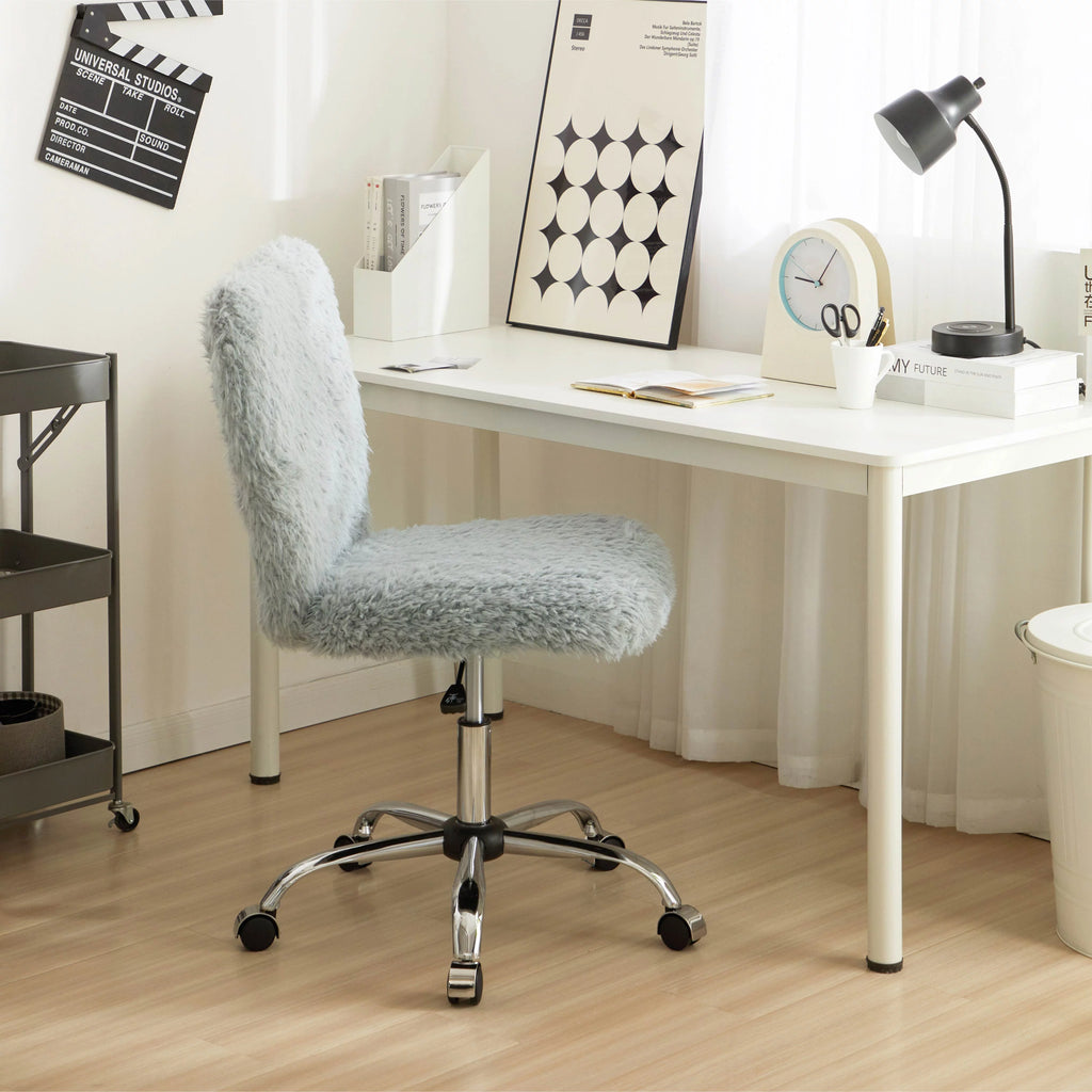 Gray Faux Fur Swivel Office Chair S1290