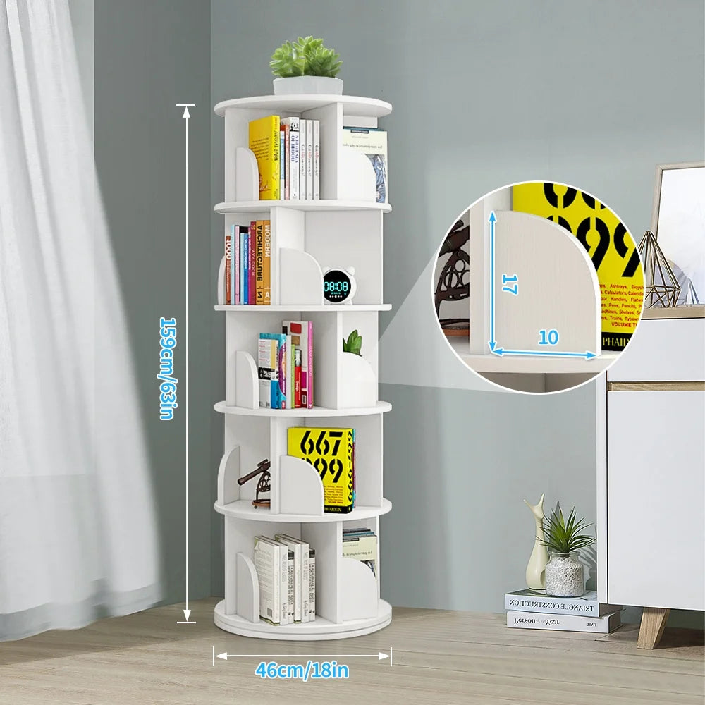5 Tier Rotating Bookshelf White J75079