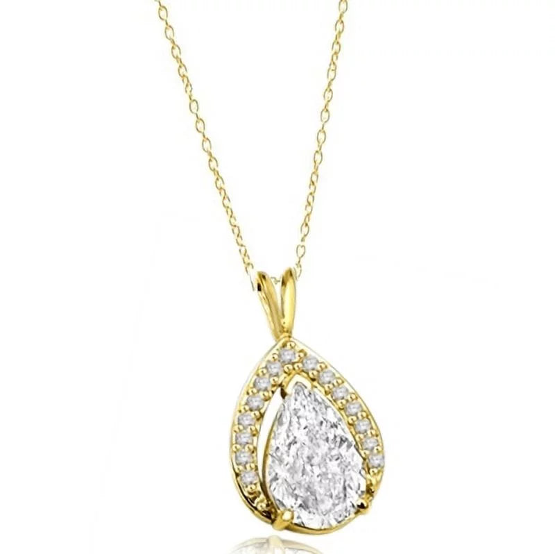 Lab-made Pear Cut Pendant in 14K Yellow Gold P3101