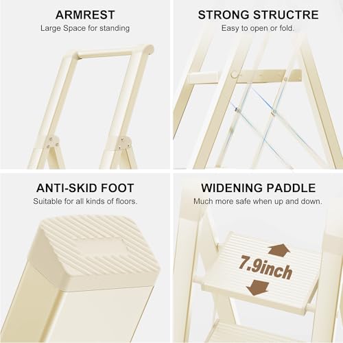 2 Step Ladder Portable Folding Step Stool with Anti-Slip Pedal, White, 300lbs U186