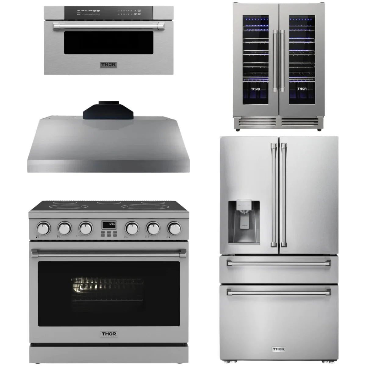 Electric Range, Range Hood, Refrigerator, Microwave and Wine Cooler J237732