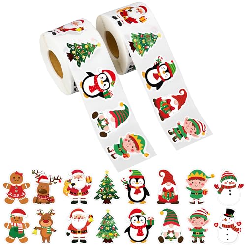 1200 Pcs Christmas Stickers Roll 1.5 Inch Self Adhesive 16 Designs H63349