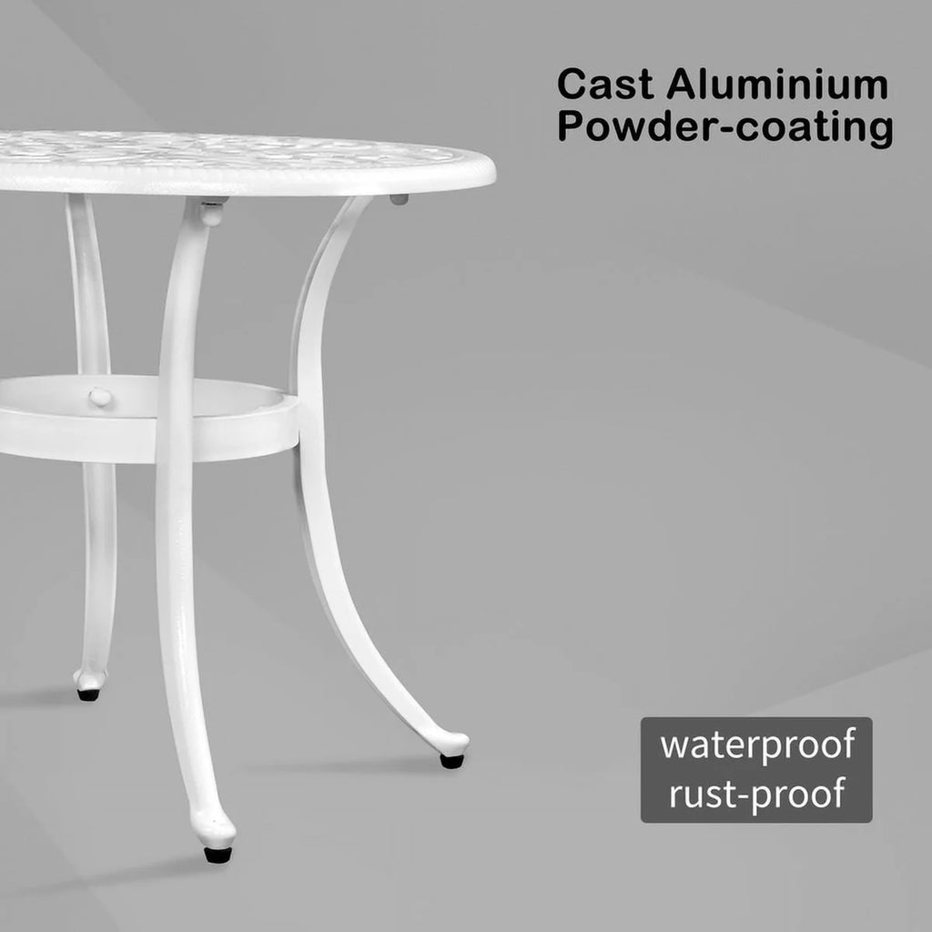 White Cast Aluminum Round Outdoor Table O717612