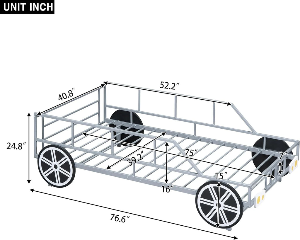 Car Bed with Rails and 4 Wheels Kids Bed Frame B405