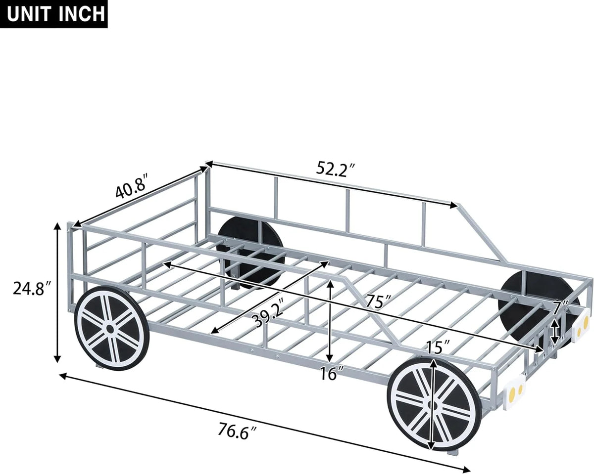 Car Bed with Rails and 4 Wheels Kids Bed Frame B405
