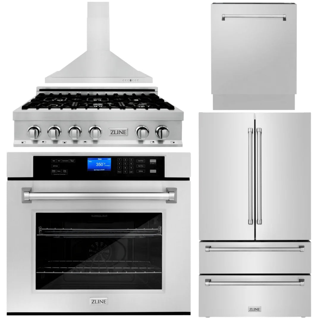 5-Piece Stainless Steel Appliance Package with Gas Rangetop, Range Hood, Refrigerator, Dishwasher and Wall Oven X48066