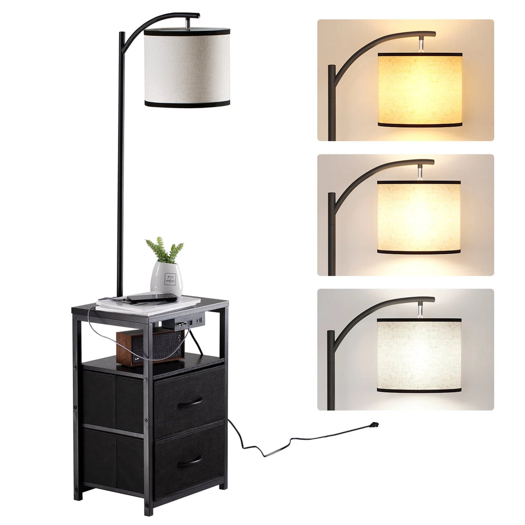 Black Floor Lamp with Table and 2 Drawers Y1456