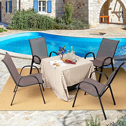 Set of 4 Stackable Patio Dining Chairs with Armrests W636