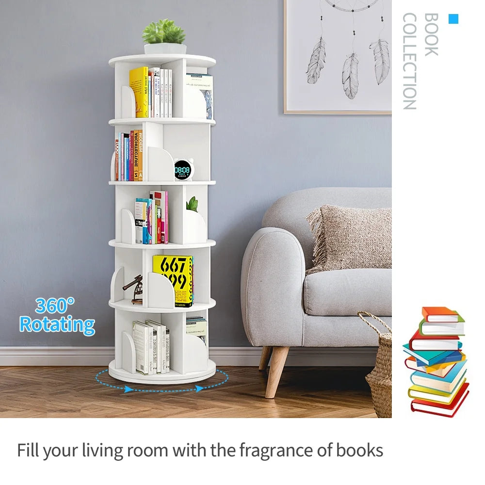 5 Tier Rotating Bookshelf White J75079