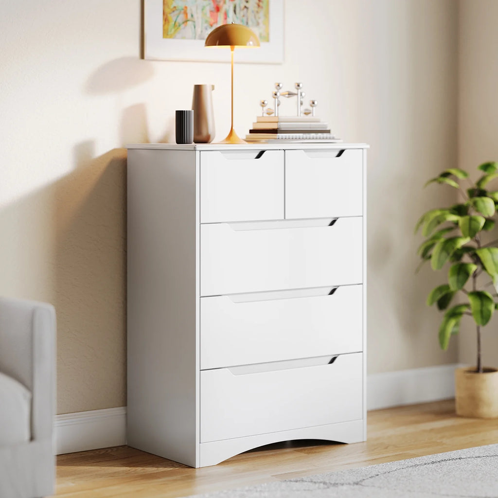 White 5 Drawer Wood Dresser F491618