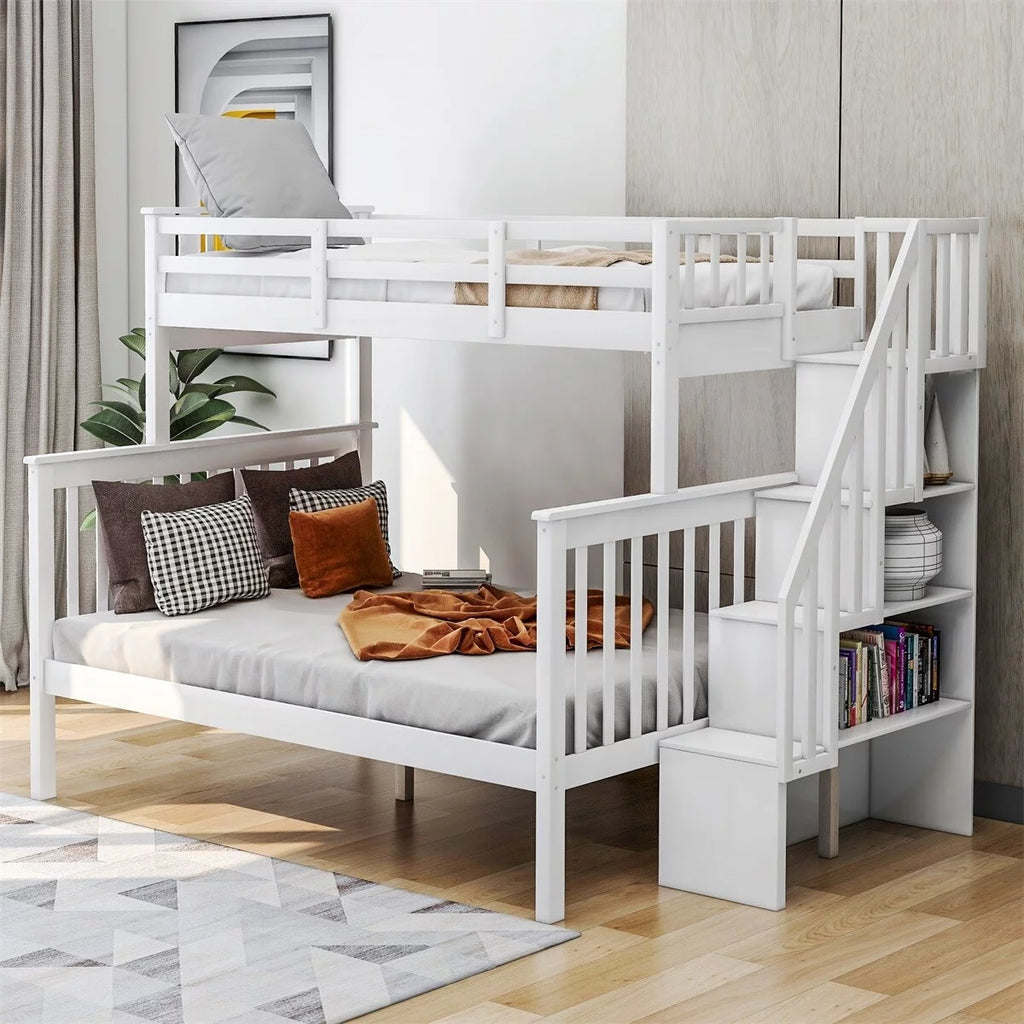 White Twin over Full Bunk Bed with Storage and Guard Rail V524375