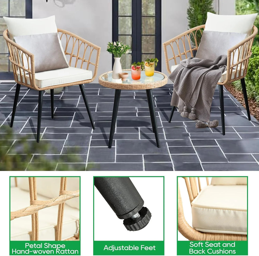 3 Piece Beige Wicker Patio Bistro Set D56671