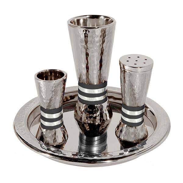 Aluminum Havdalah Set with Black Rings J169
