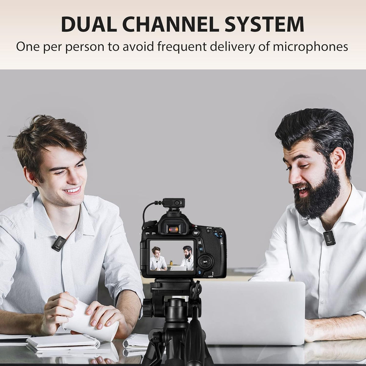 Wireless Lavalier Microphone with Charging Case, 2.4G Compact Dual-Channel Lapel Mic System X706520
