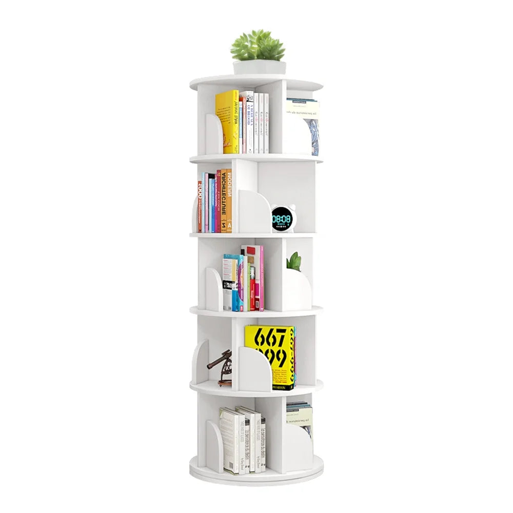 5 Tier Rotating Bookshelf White J75079