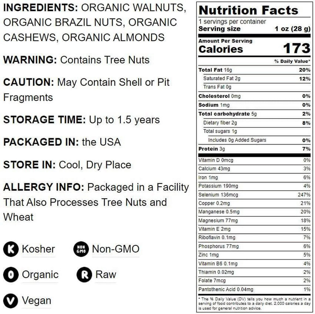 Certified Organic Mixed Raw Nuts 4 Pounds T2722