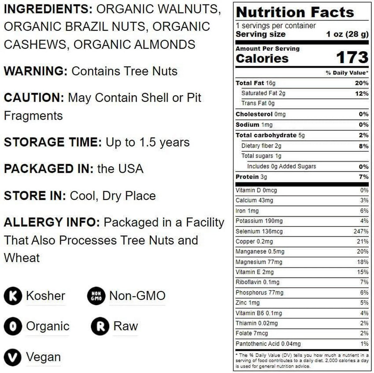 Certified Organic Mixed Raw Nuts 4 Pounds T2722
