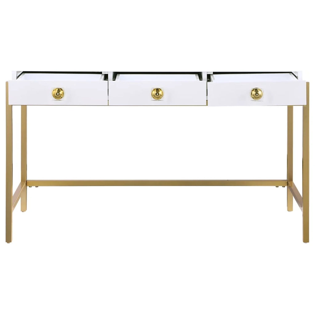 White Lacquered Computer Desk with Gold Frame Q8582