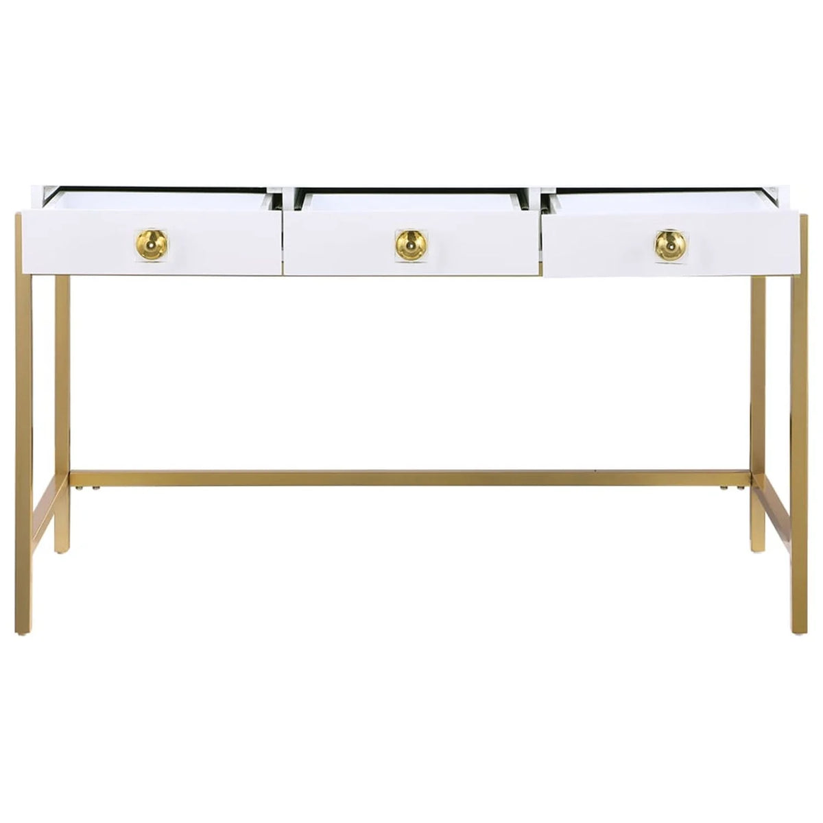 White Lacquered Computer Desk with Gold Frame Q8582