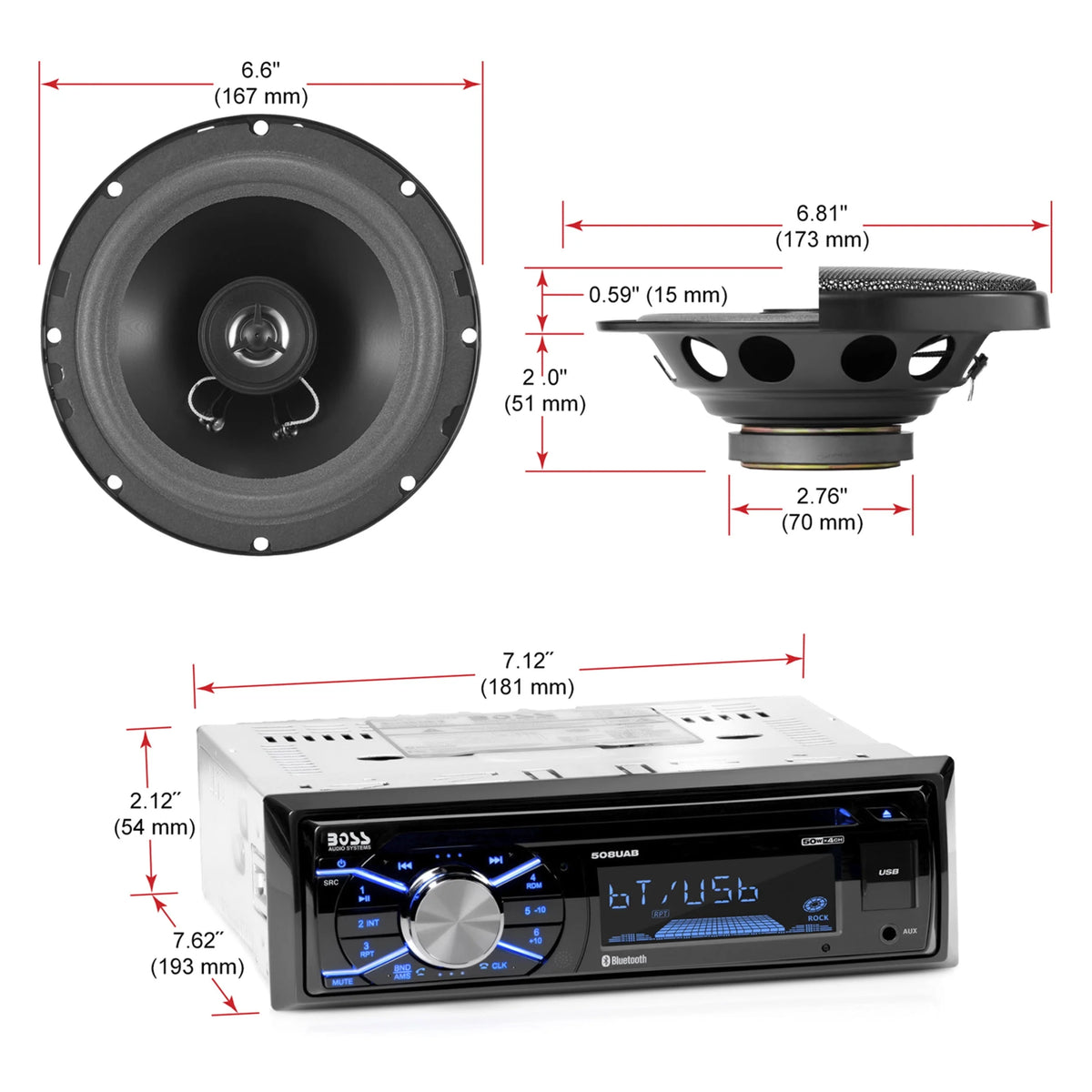 Single Din Car Stereo and Speakers K6145