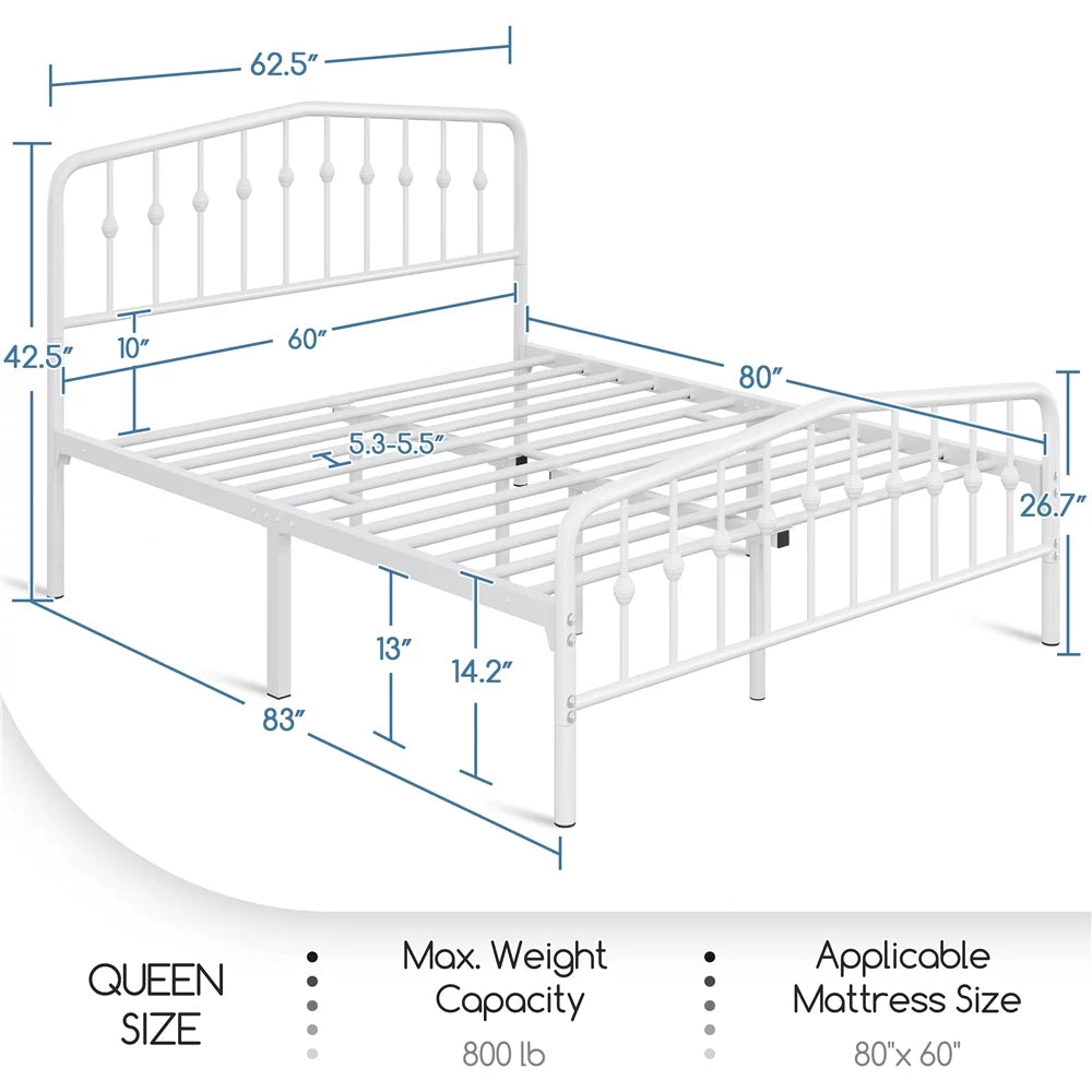 White Queen Metal Platform Bed with Arched Headboard J222384