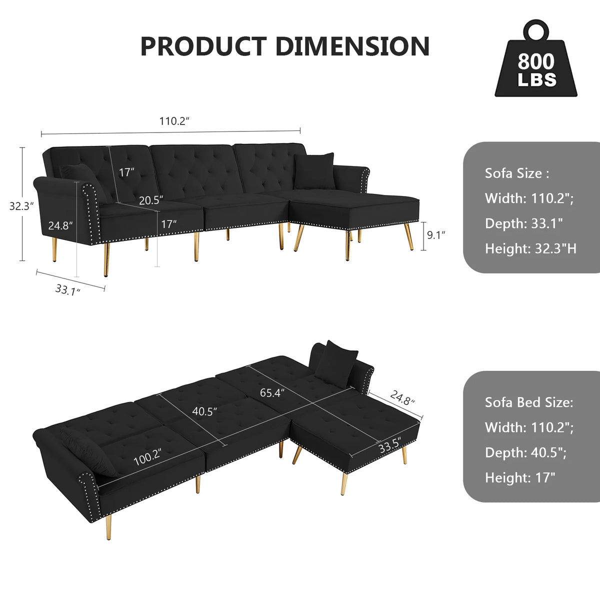 Velvet L Shaped Reversible Sectional Couch with Ottoman B375491