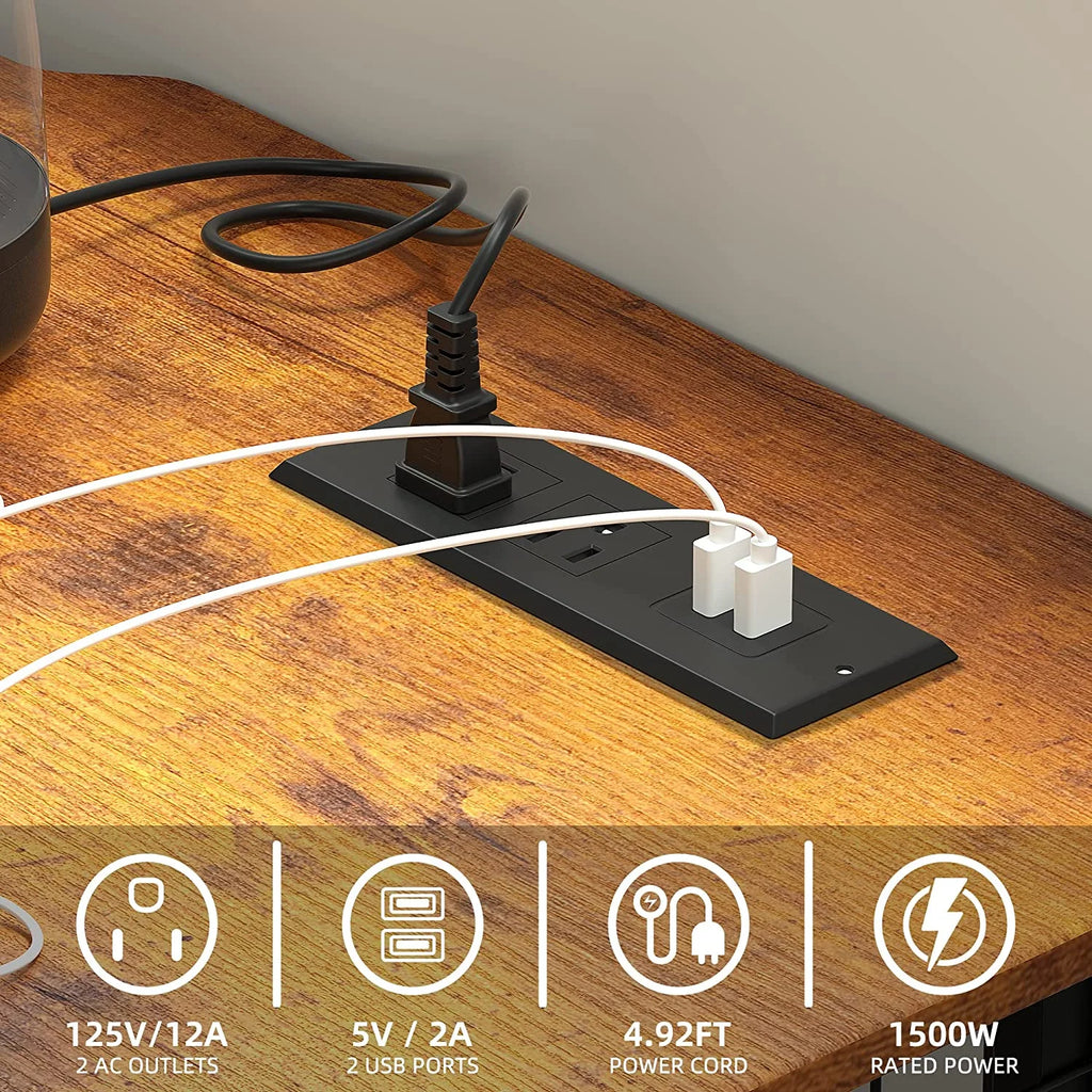 40 inch Computer Desk with Outlet USB Charging Port Brown Q600225