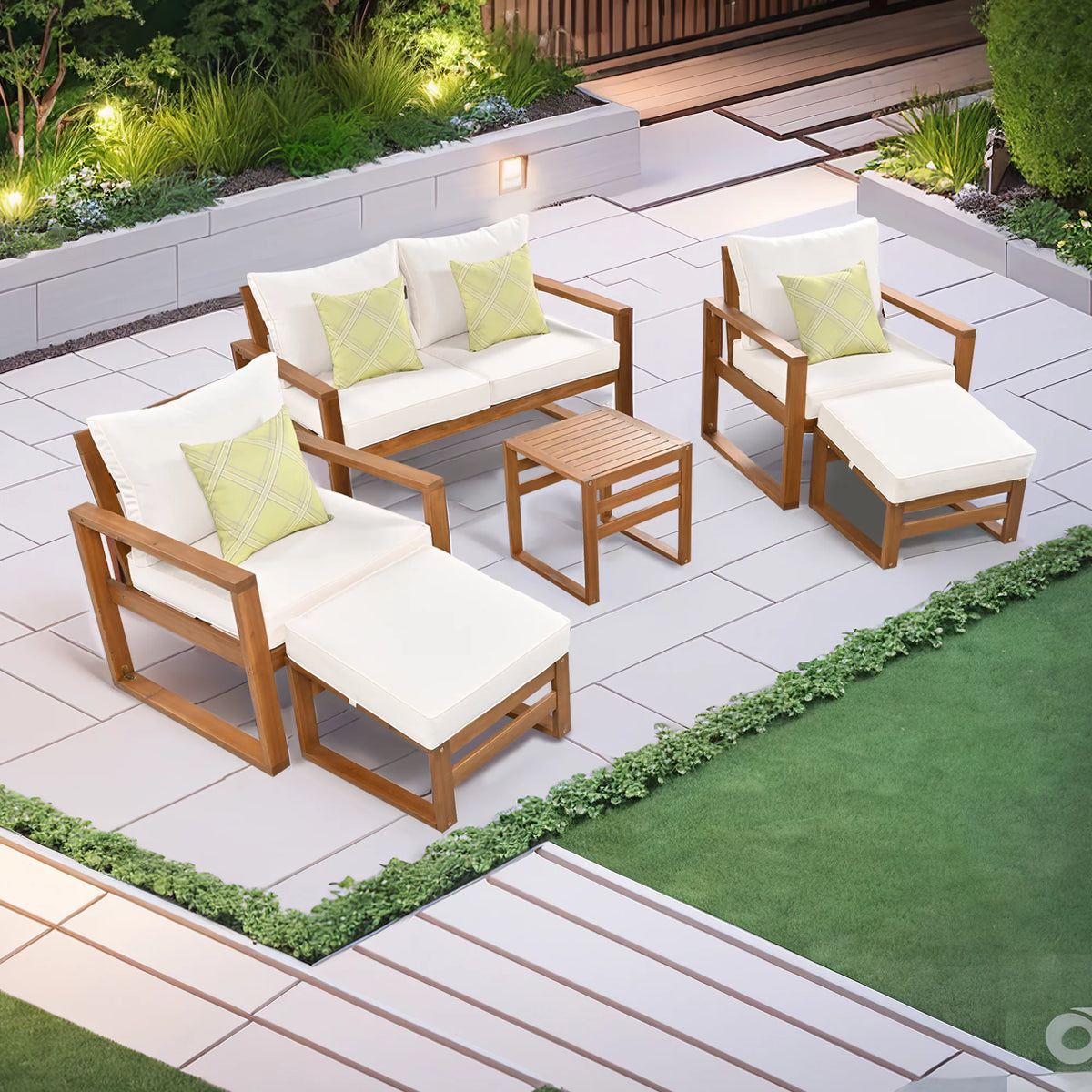 6-Piece Outdoor Patio Conversation Set with Ottomans and Cushions U70364