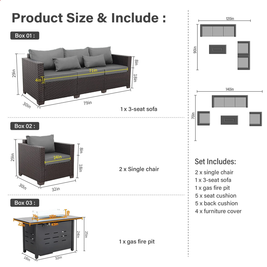 4-Piece Outdoor Wicker Furniture Set with Fire Pit Table D476