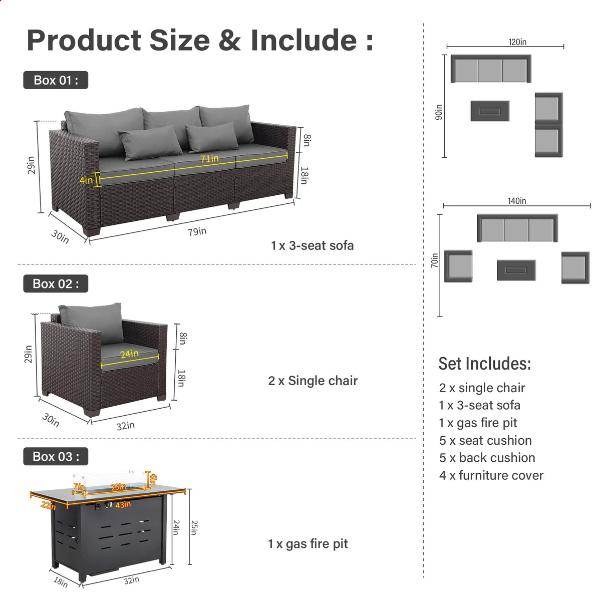 4-Piece Outdoor Wicker Furniture Set with Fire Pit Table D476