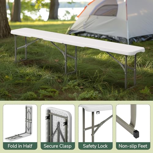 White 6ft Folding Plastic Bench Y65866