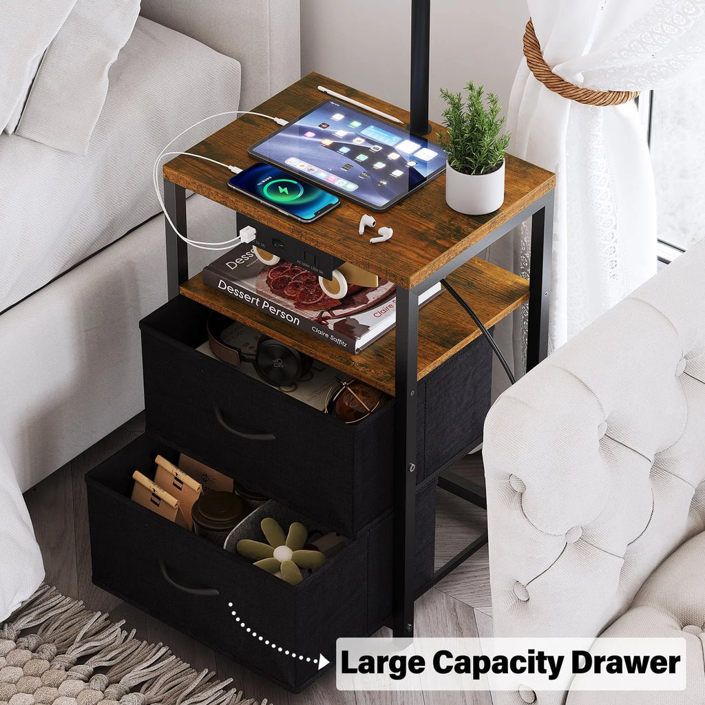 Black Floor Lamp with Table and 2 Drawers Y1456