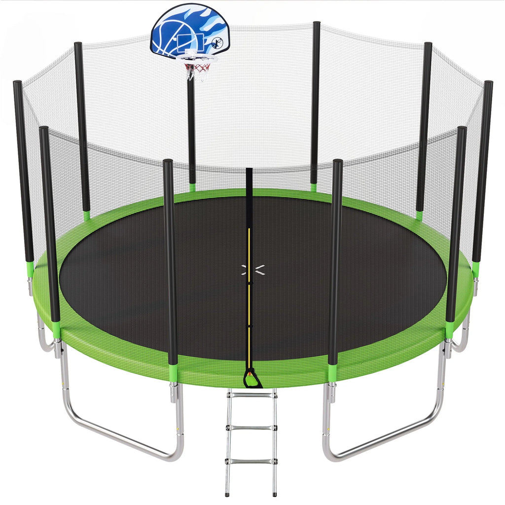 14FT Trampoline with Basketball Hoop and Safety Net W312207