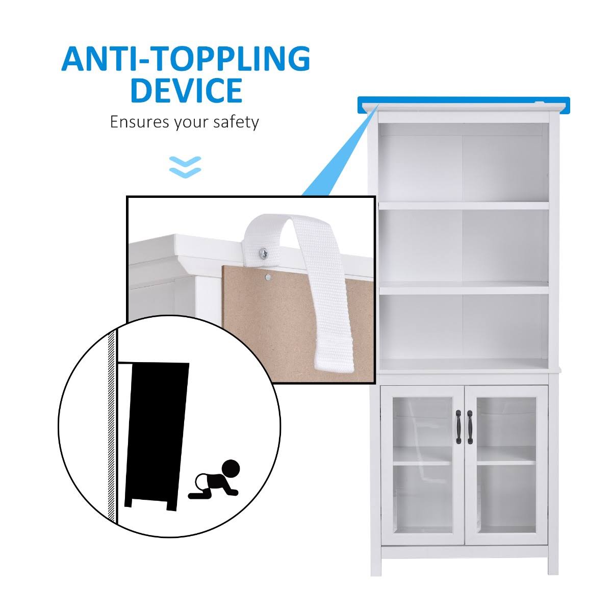 White Storage Cabinet Bookcase with Adjustable Shelves T1417