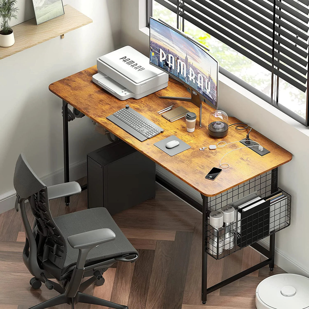 40 inch Computer Desk with Outlet USB Charging Port Brown Q600225