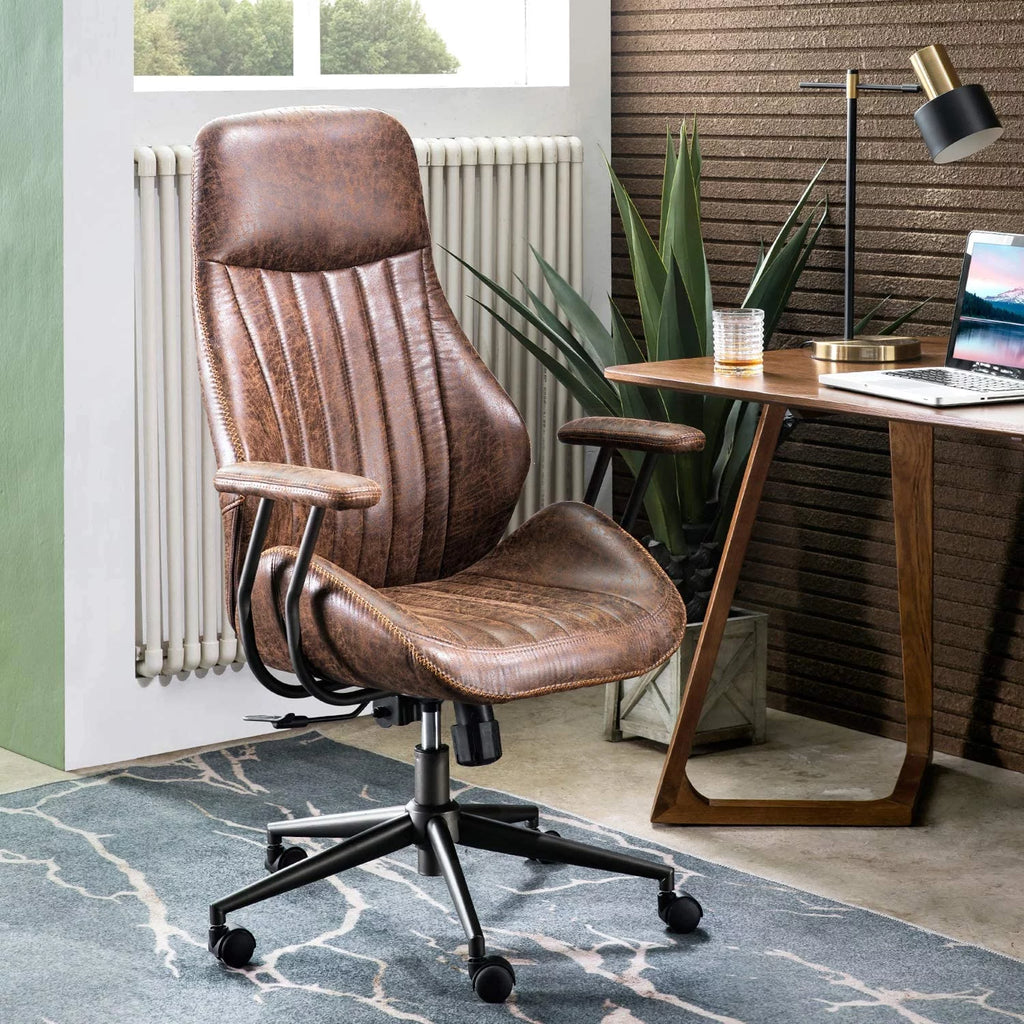 Brown Suede Fabric Ergonomic Office Chair with Lumbar Support V406992