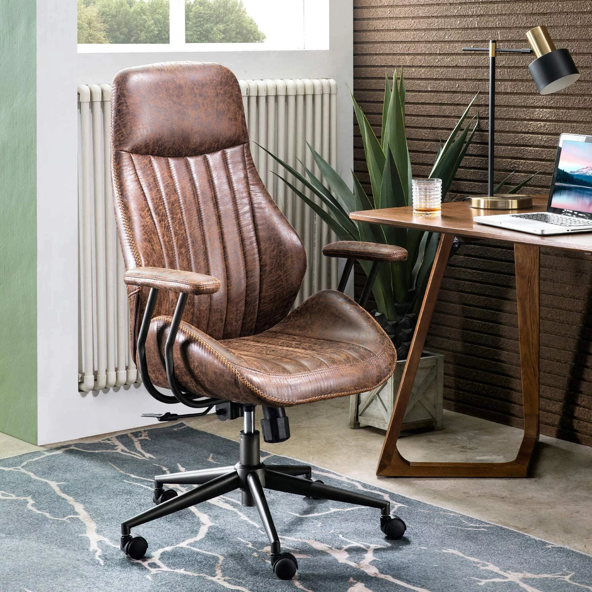 Brown Suede Fabric Ergonomic Office Chair with Lumbar Support V406992
