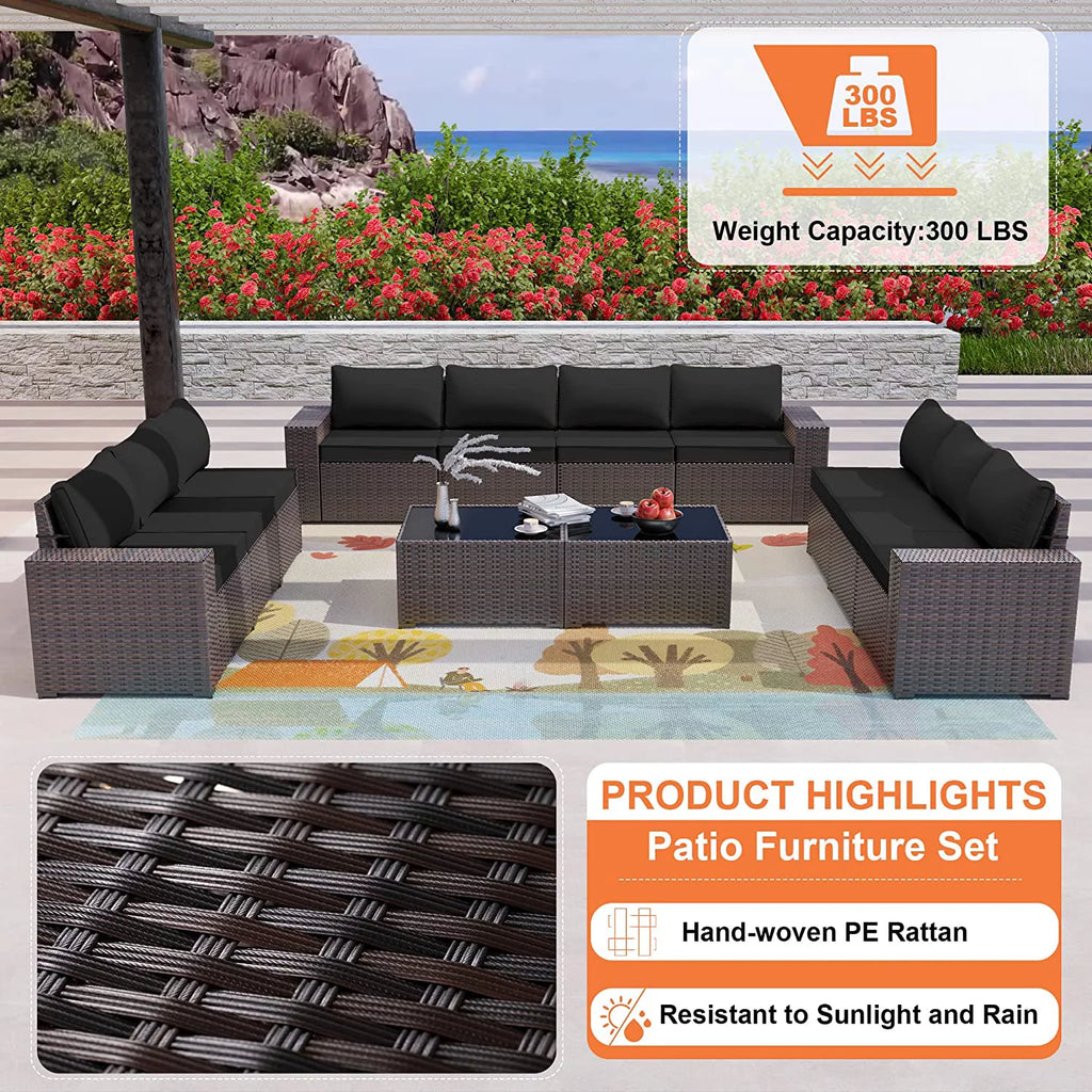 13 Pieces Outdoor Patio Rattan Wicker Furniture Set with Fire Pit Table V46887