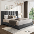 Grey Queen Size Platform Bed Frame with Tufted Headboard T596462